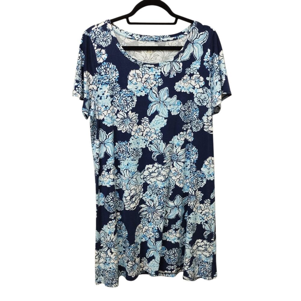 Lilly Pulitzer Womens Cody T Shirt Dress XL Low Tide Navy Bouquet Preppy Travel